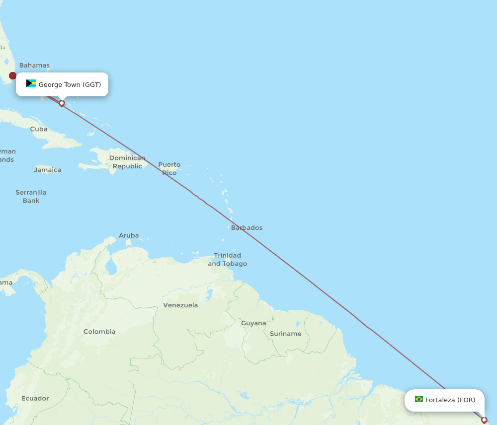 Fortaleza - George Town route map and flight paths