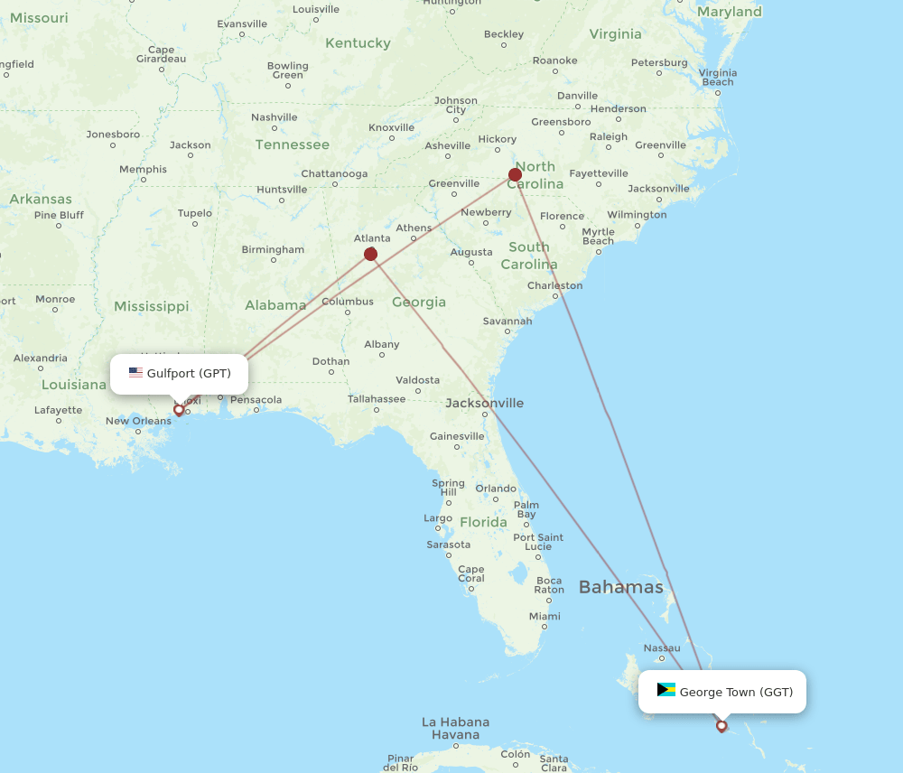 GGT-GPT flight routes