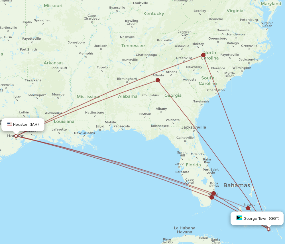 GGT-IAH flight routes