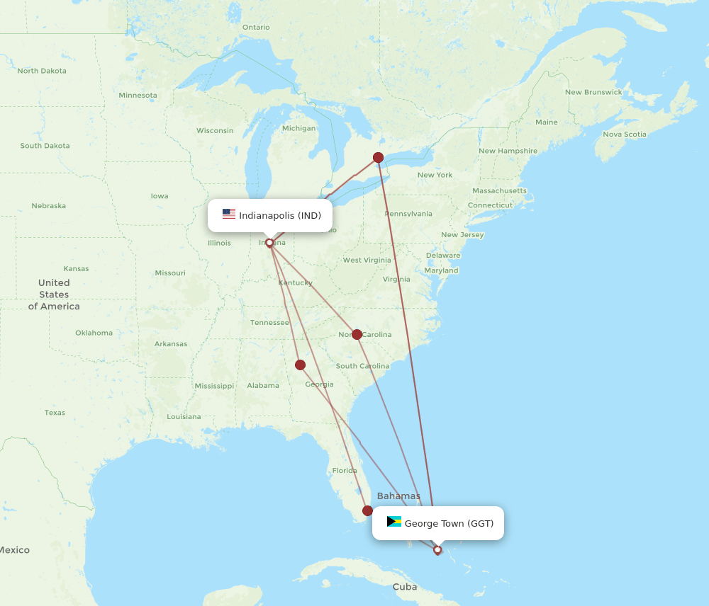 GGT-IND flight routes
