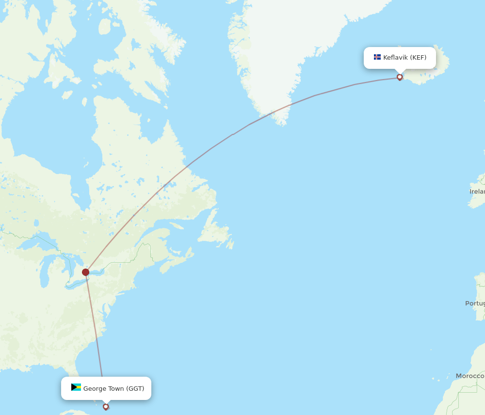 GGT-KEF flight routes