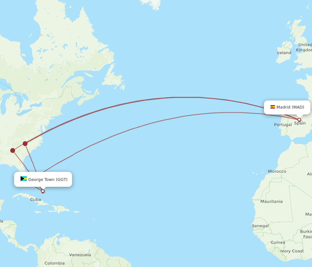 GGT-MAD flight routes