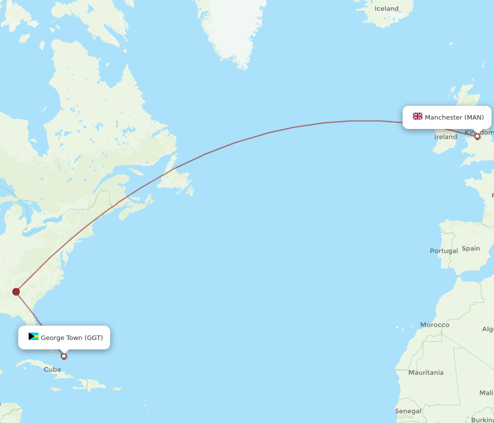GGT to MAN flights and routes map