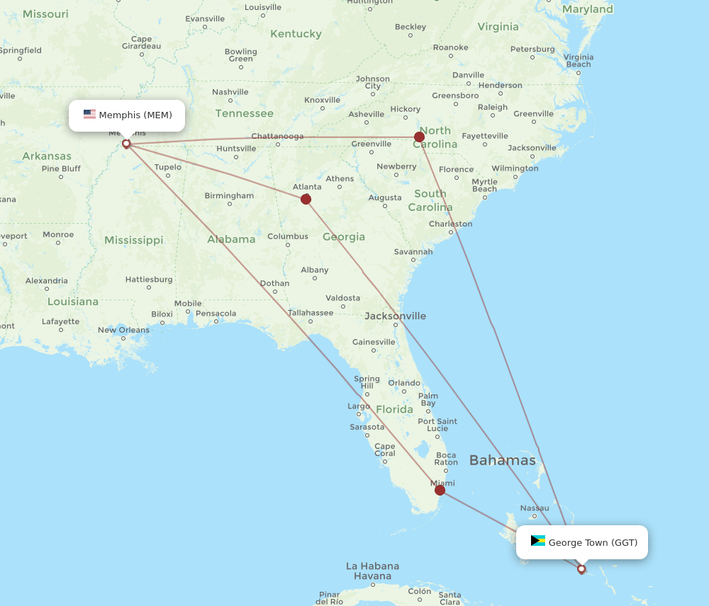 GGT-MEM flight routes