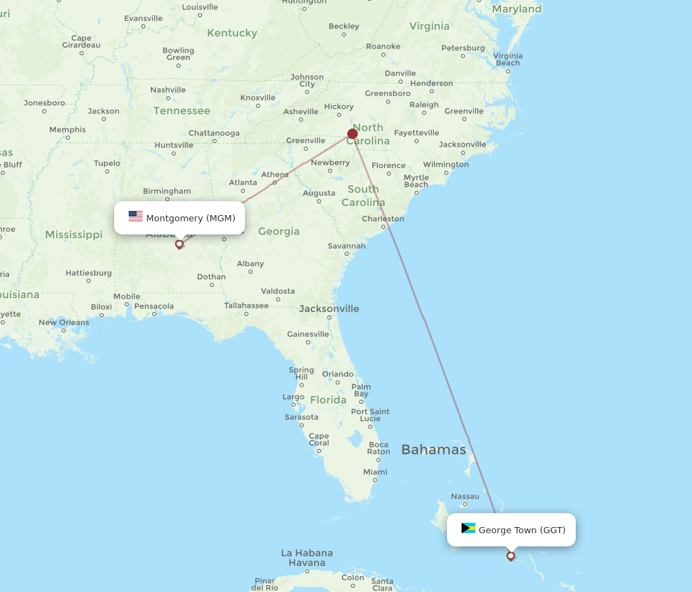 GGT-MGM flight routes