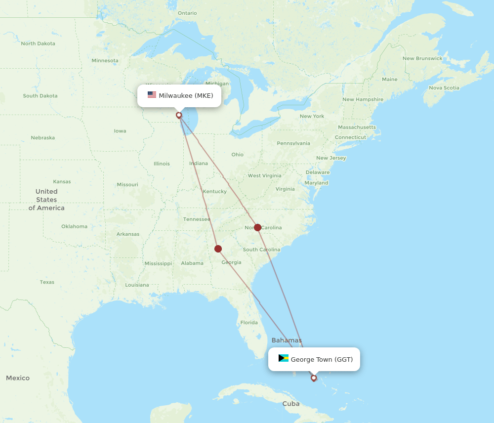 GGT-MKE flight routes