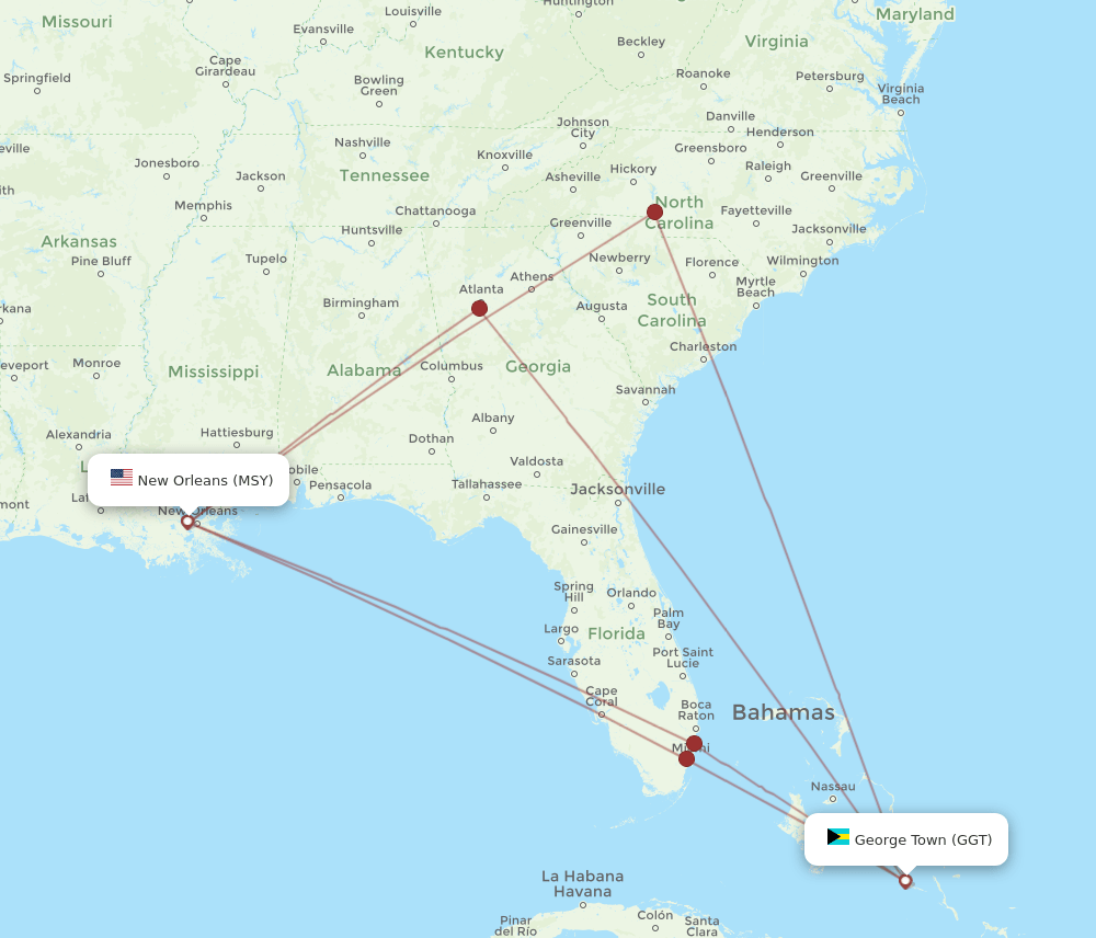 GGT to MSY flights and routes map