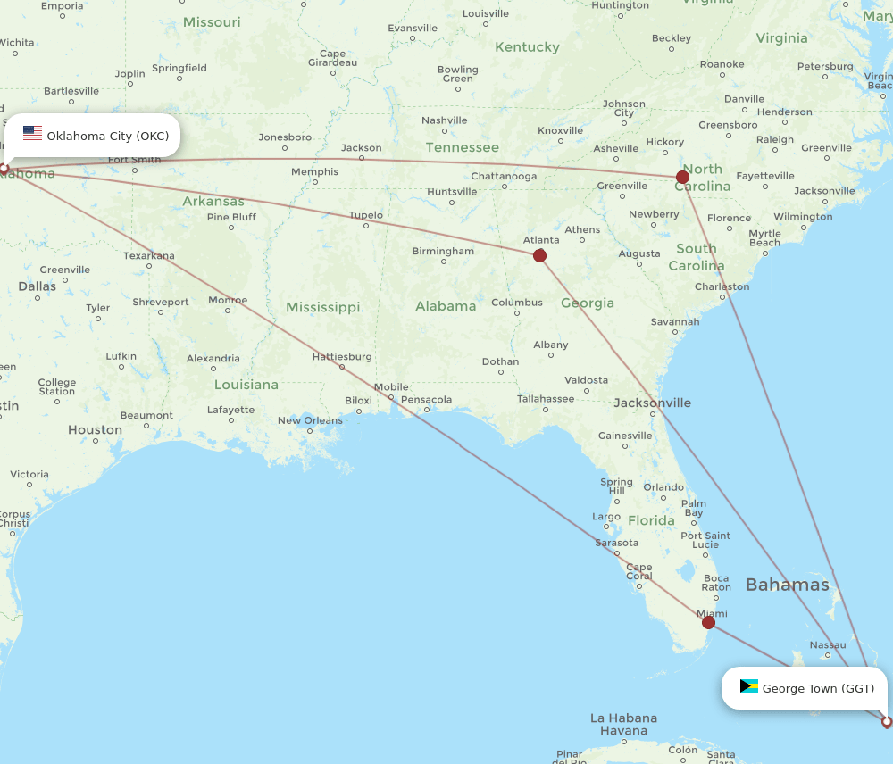 GGT-OKC flight routes