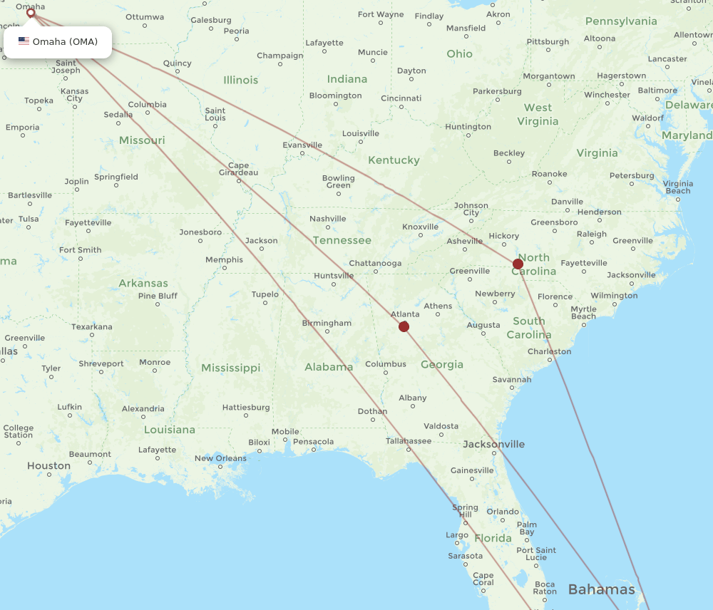 GGT-OMA flight routes