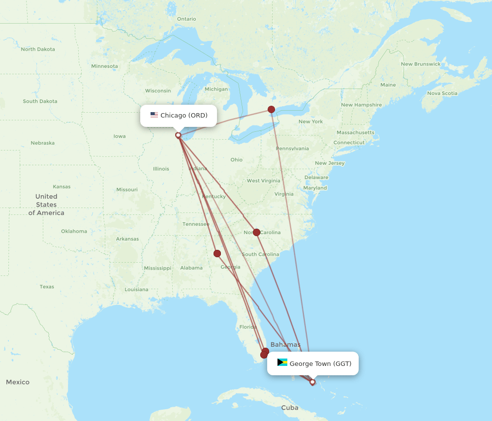 GGT-ORD flight routes
