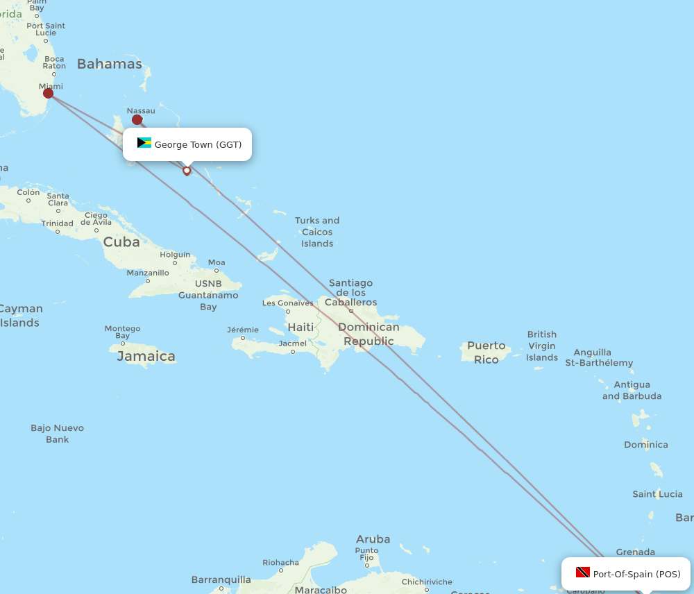 GGT-POS flight routes