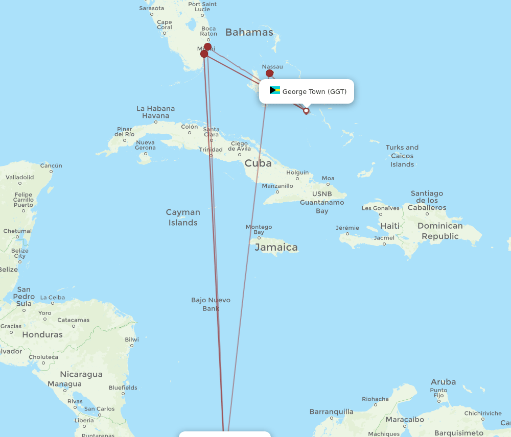 GGT-PTY flight routes