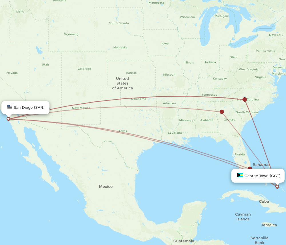 GGT-SAN flight routes