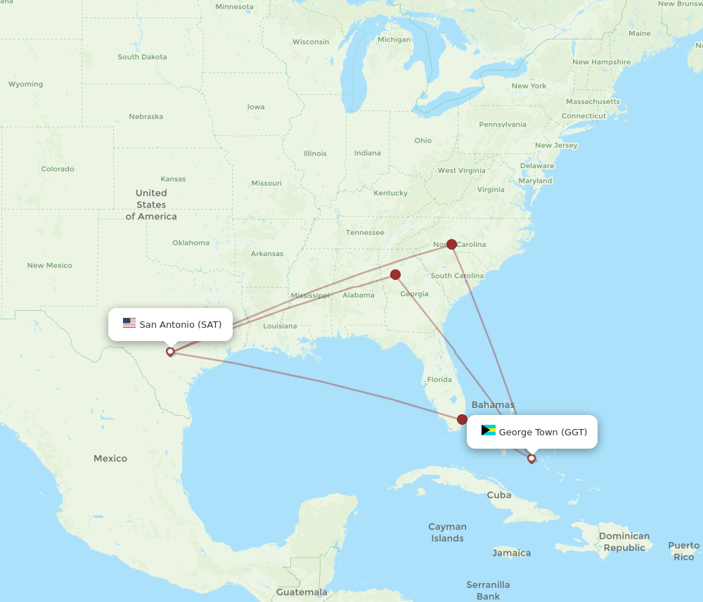 GGT-SAT flight routes
