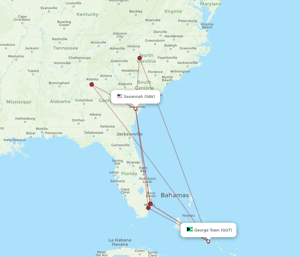 GGT-SAV flight routes