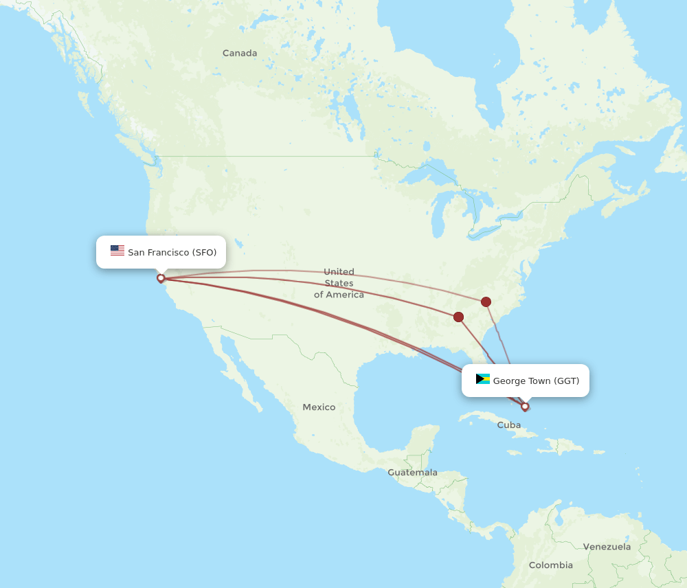 GGT to SFO flights and routes map