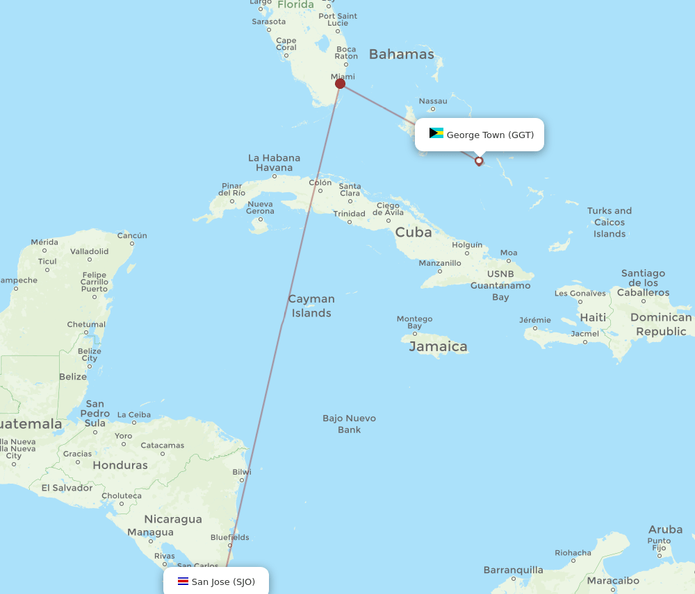 GGT-SJO flight routes