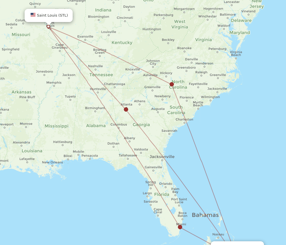GGT-STL flight routes