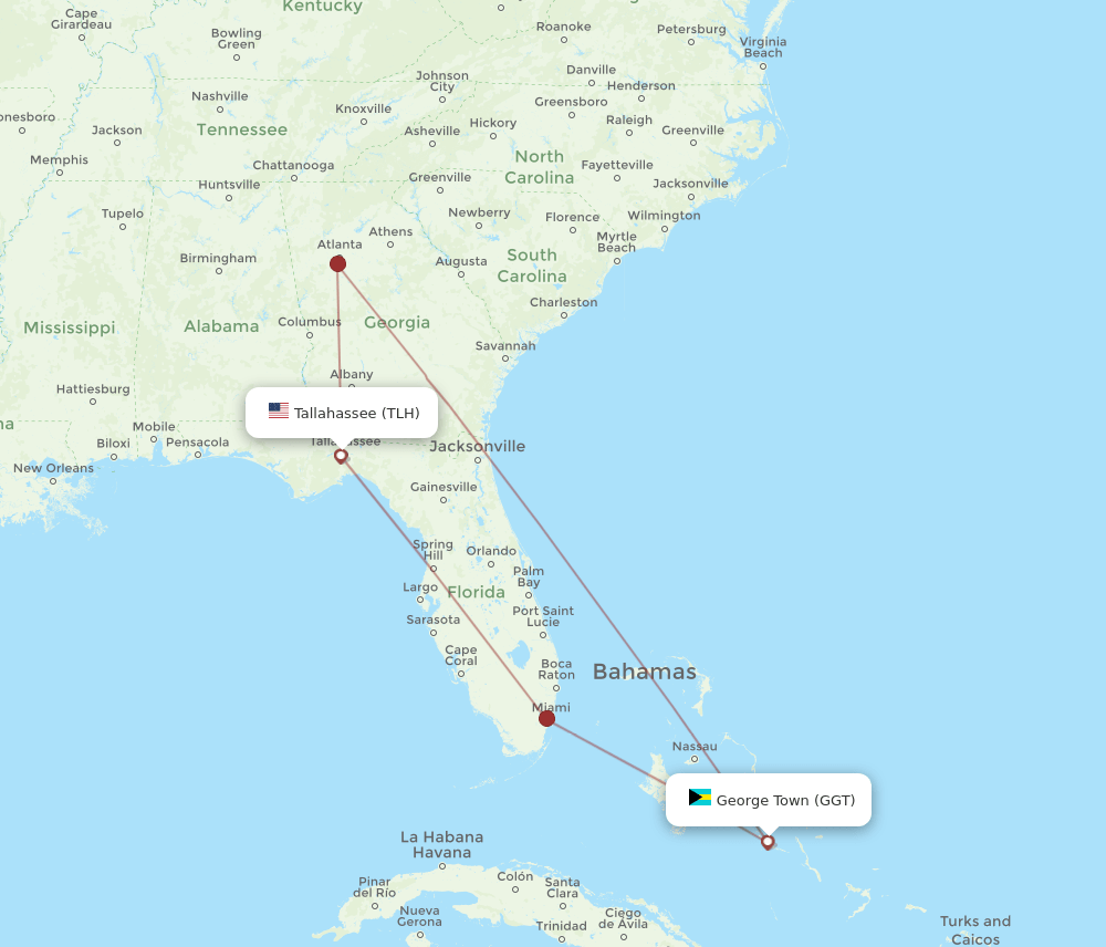 GGT-TLH flight routes