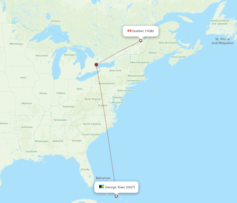 GGT to YQB flights and routes map