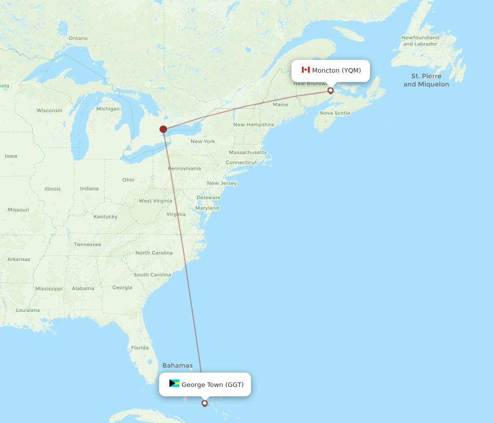 GGT to YQM flights and routes map