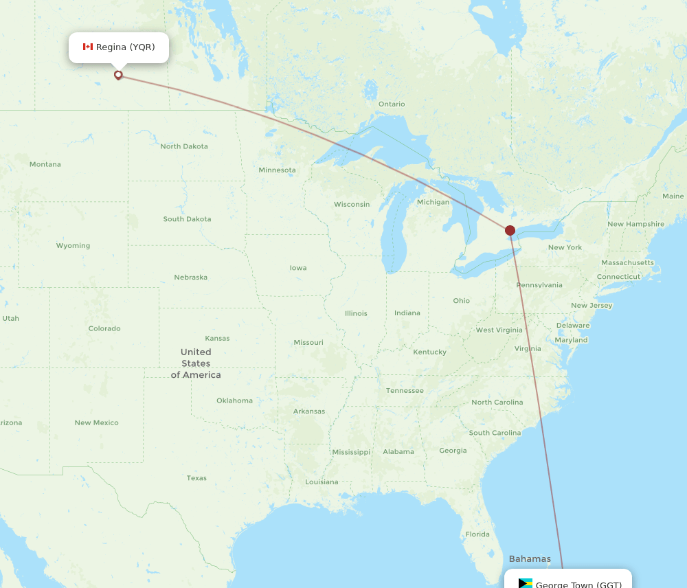 GGT to YQR flights and routes map