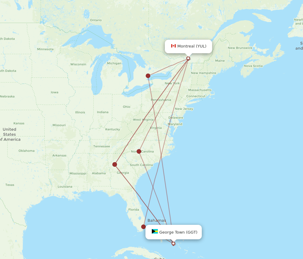 GGT-YUL flight routes