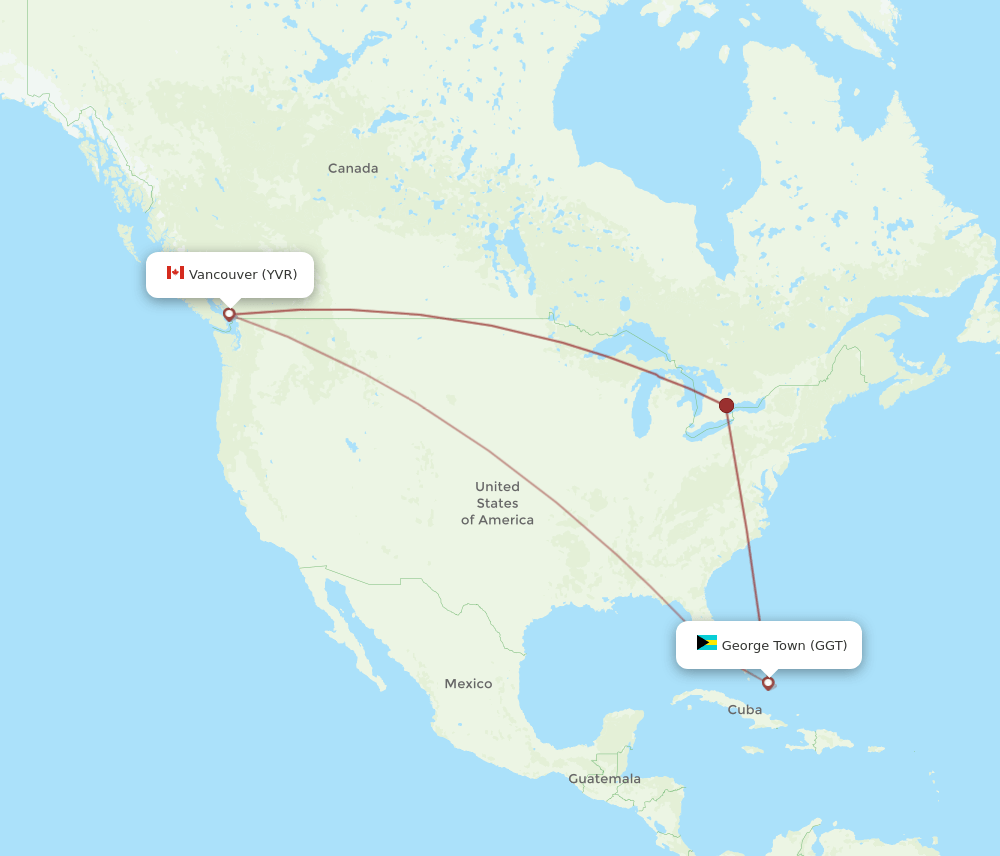 Vancouver - George Town route map and flight paths