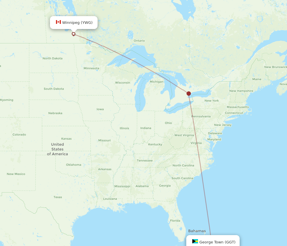 Winnipeg - George Town route map and flight paths