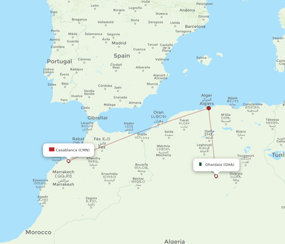 GHA to CMN flights and routes map