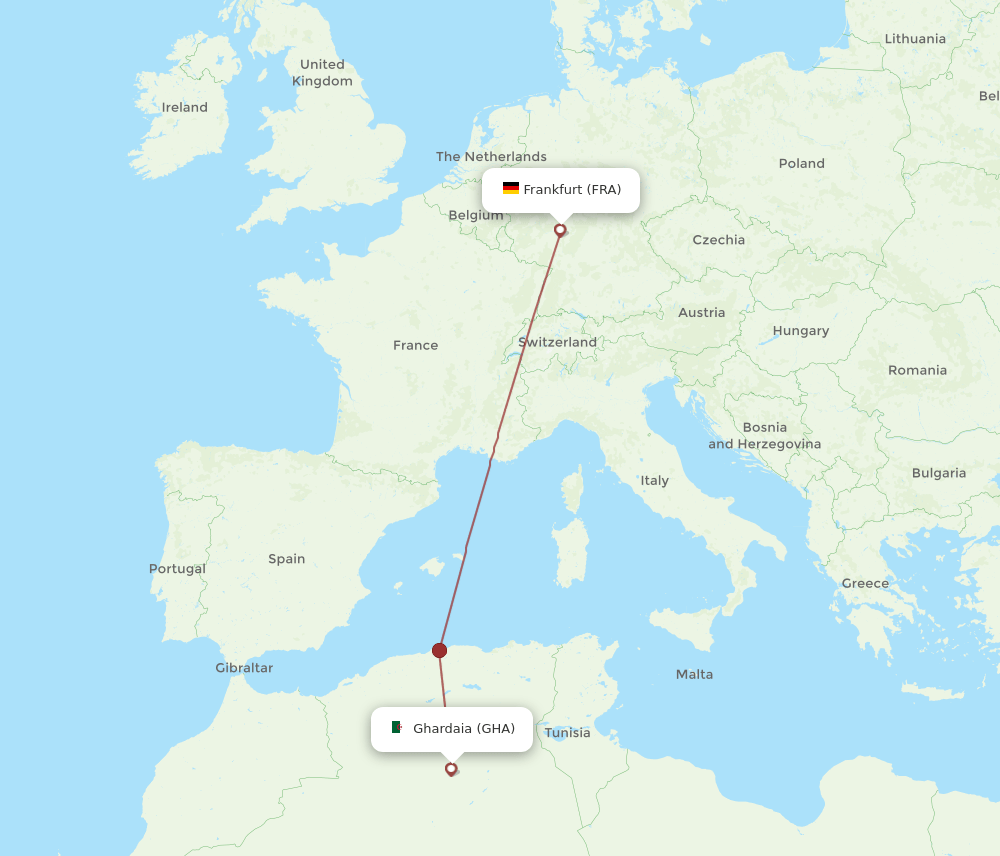 Frankfurt - Ghardaia route map and flight paths
