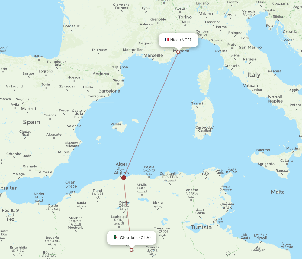 GHA-NCE flight routes