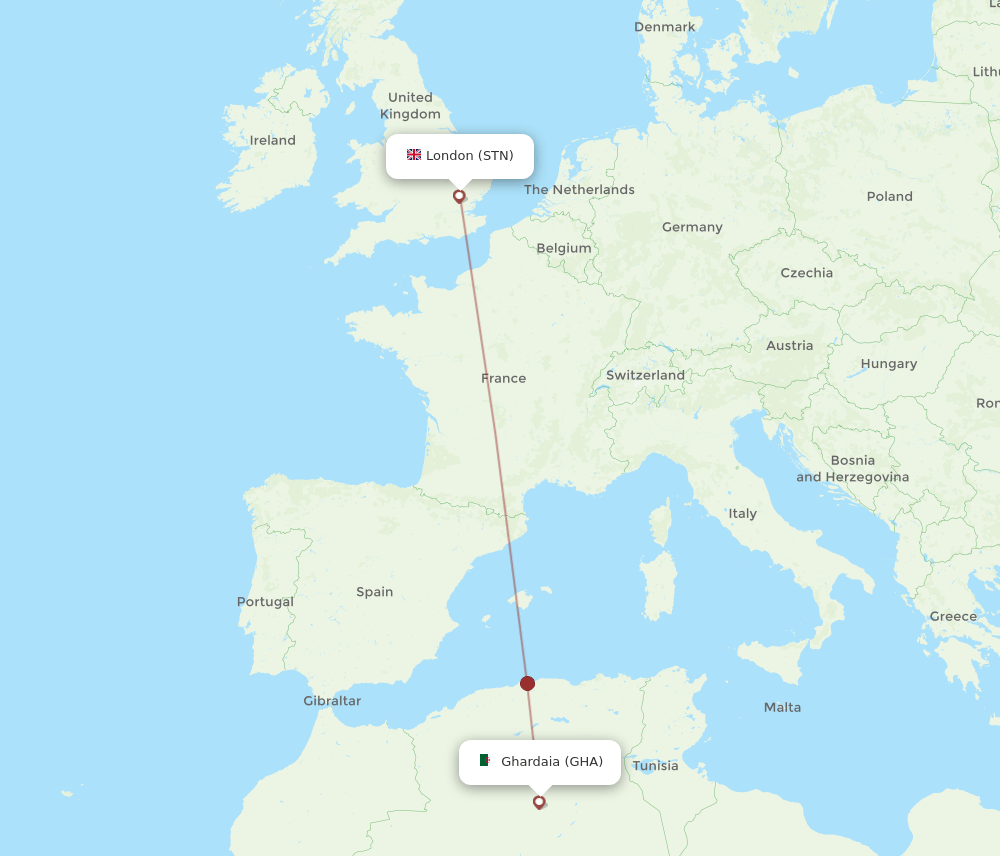 GHA to STN flights and routes map