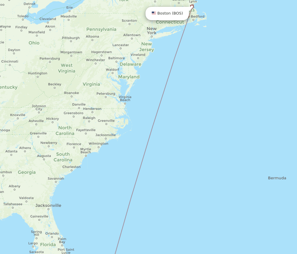 Boston - Governor's Harbour route map and flight paths