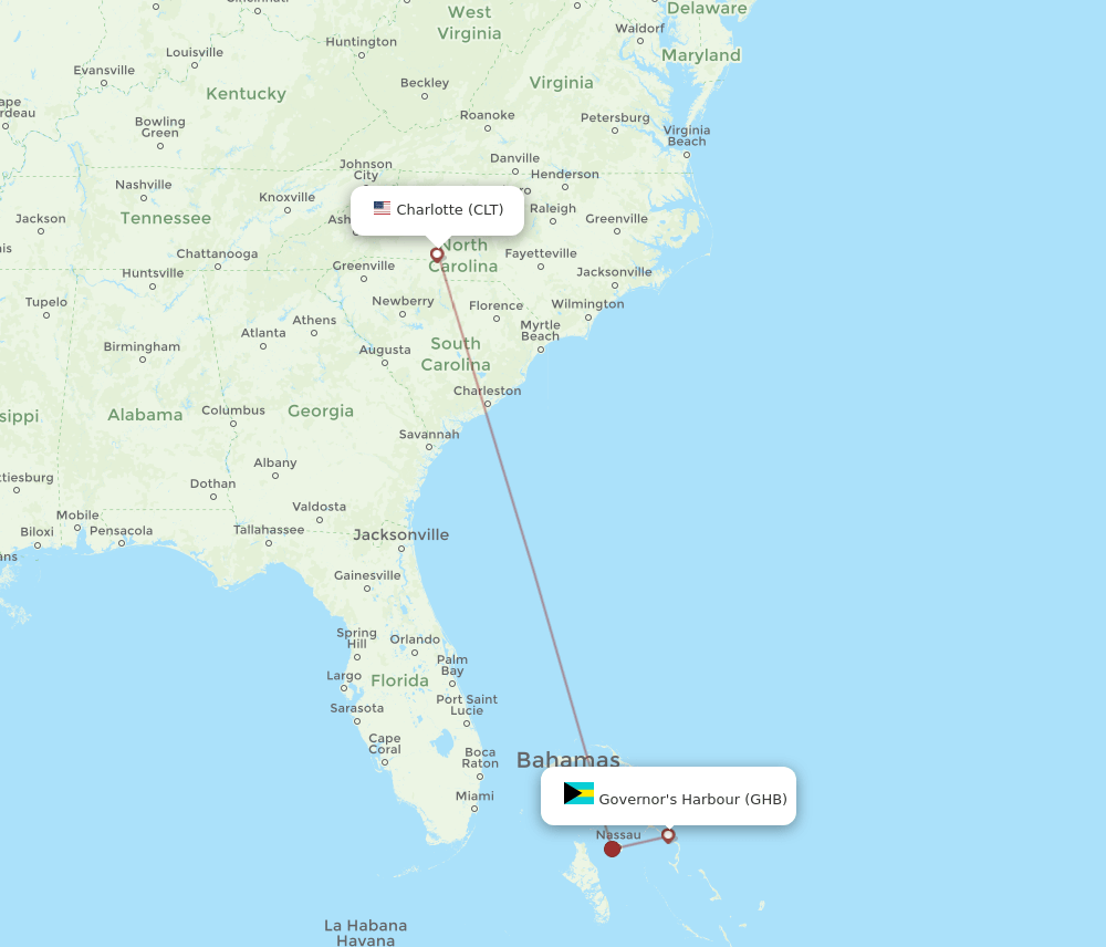 GHB-CLT flight routes