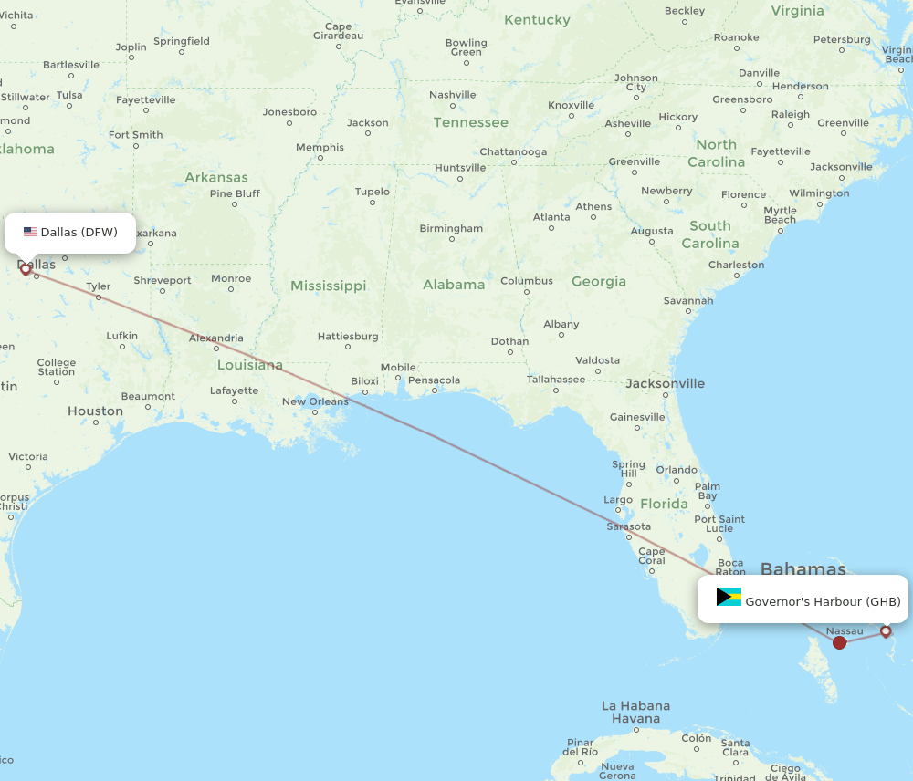 GHB-DFW flight routes