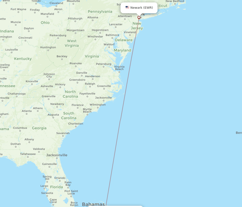 GHB-EWR flight routes