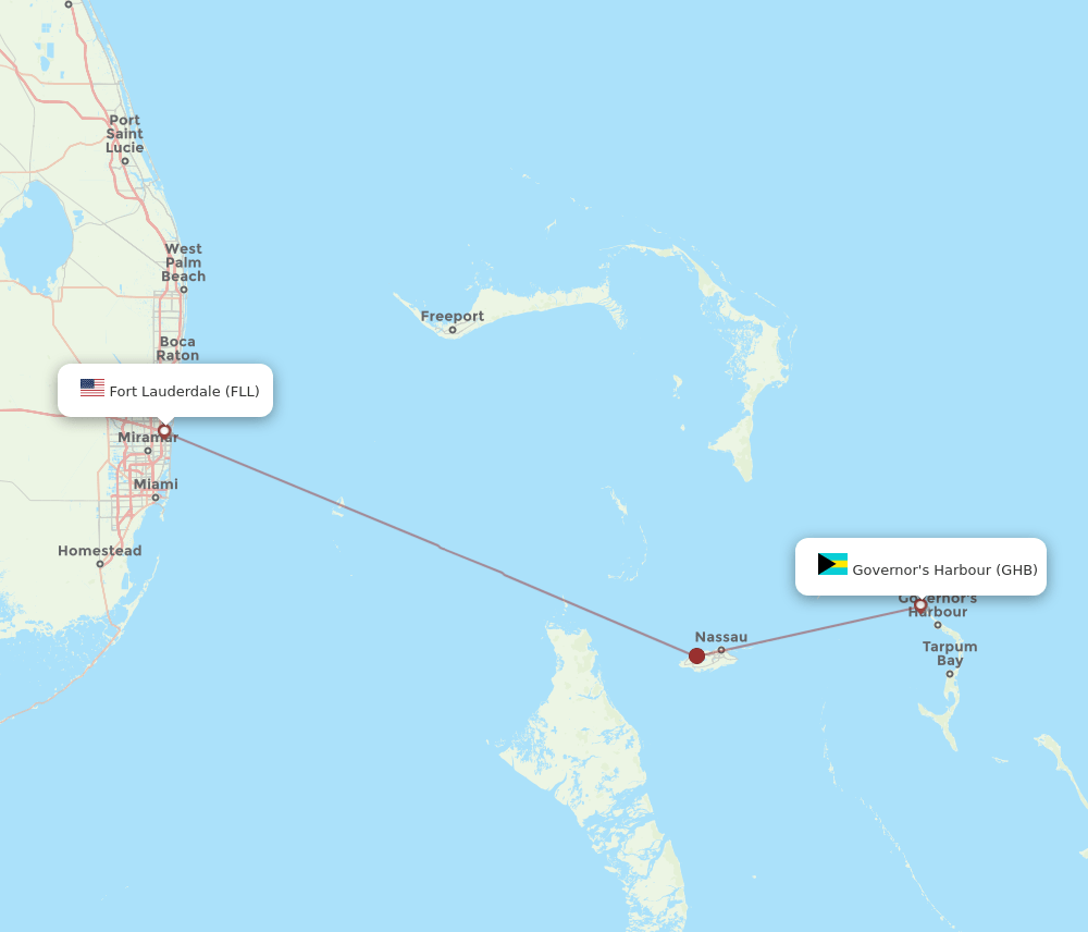 Fort Lauderdale - Governor's Harbour route map and flight paths