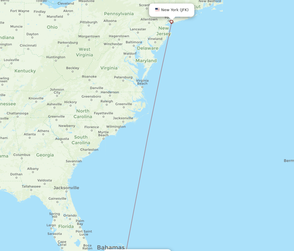 GHB-JFK flight routes