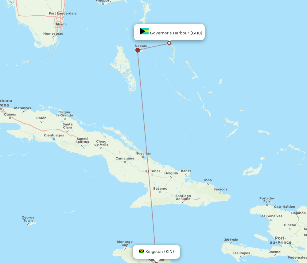 Kingston - Governor's Harbour route map and flight paths