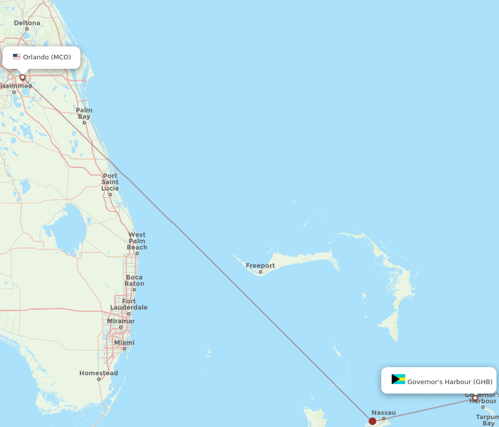 Orlando - Governor's Harbour route map and flight paths