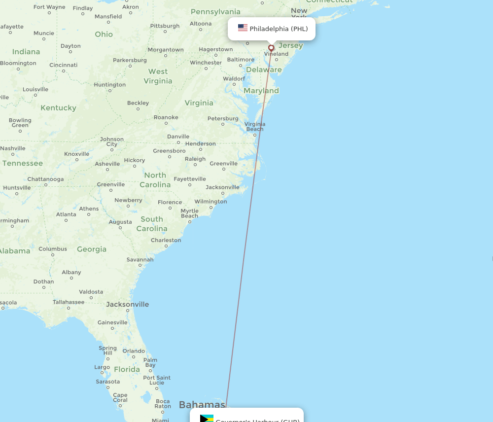 GHB-PHL flight routes