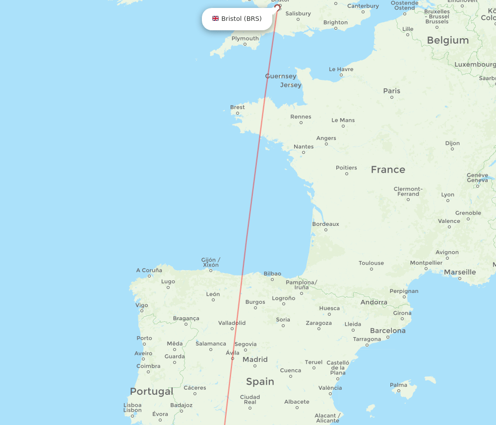Gibraltar - Bristol route map and flight paths