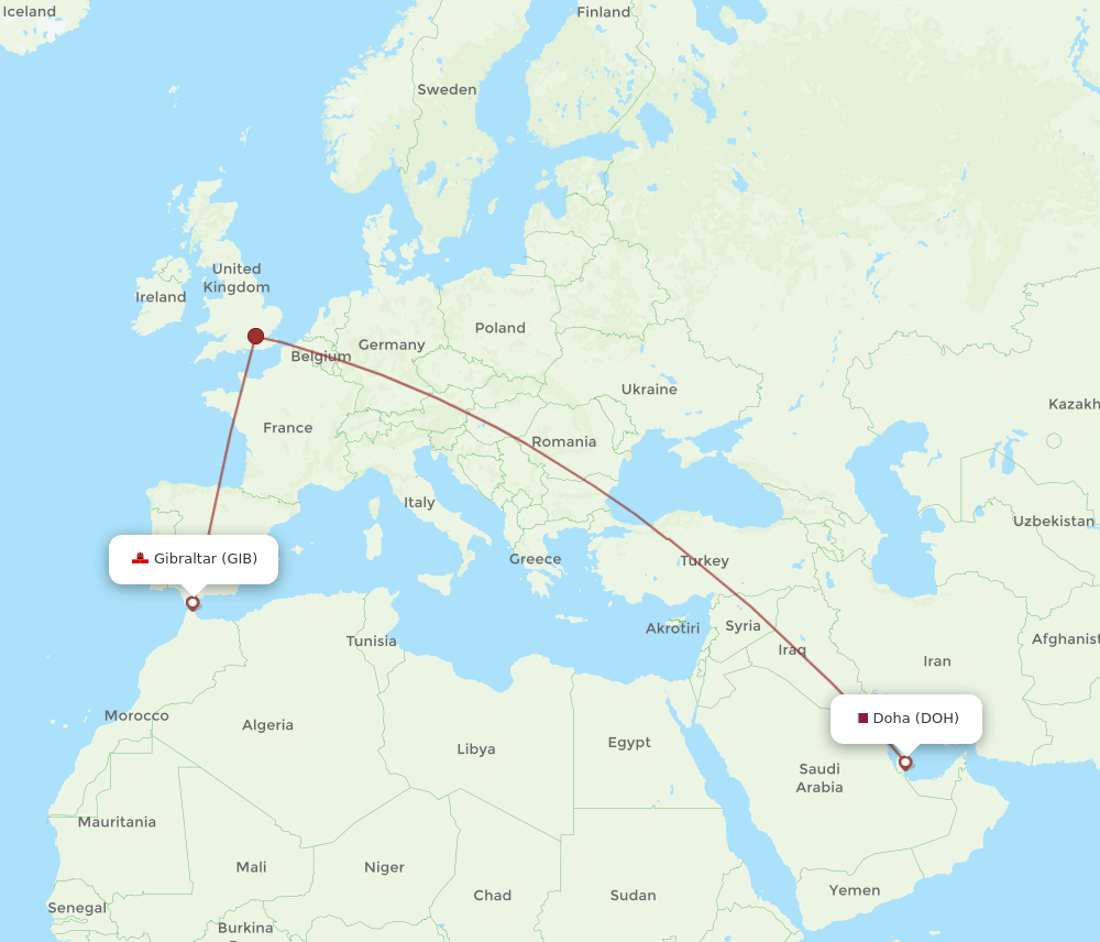 GIB-DOH flight routes