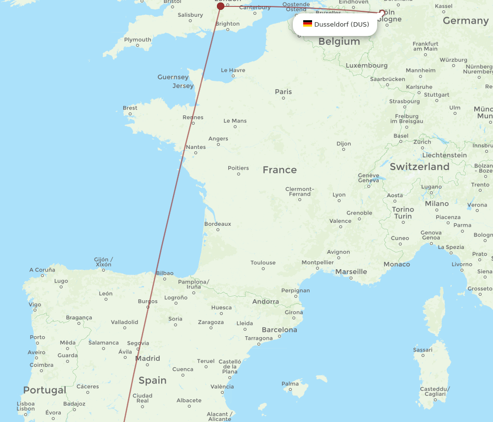 GIB-DUS flight routes