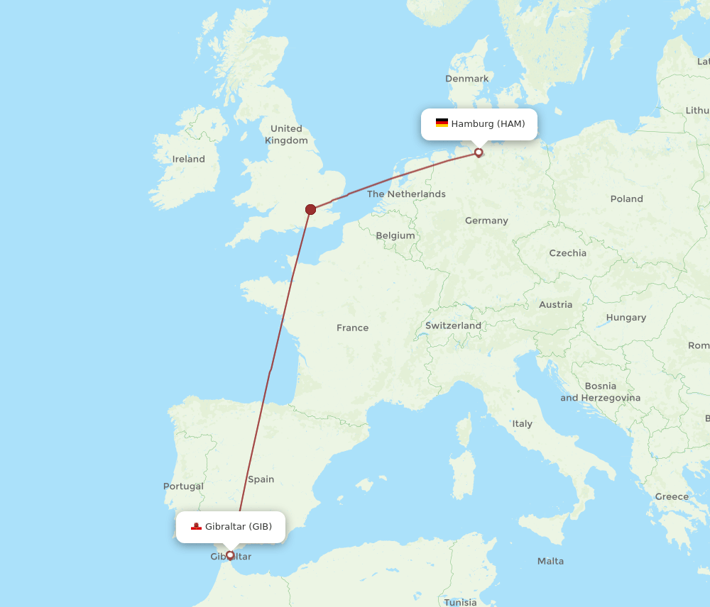 GIB-HAM flight routes