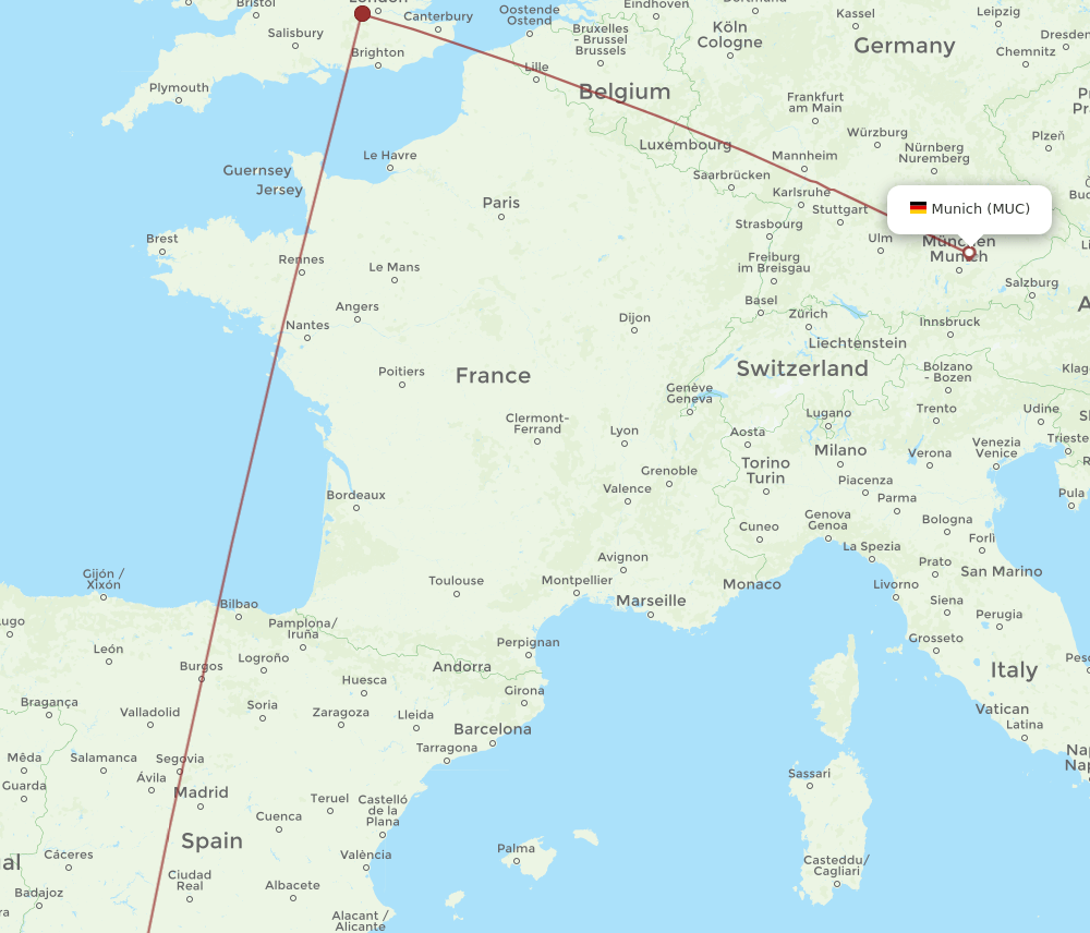 GIB-MUC flight routes