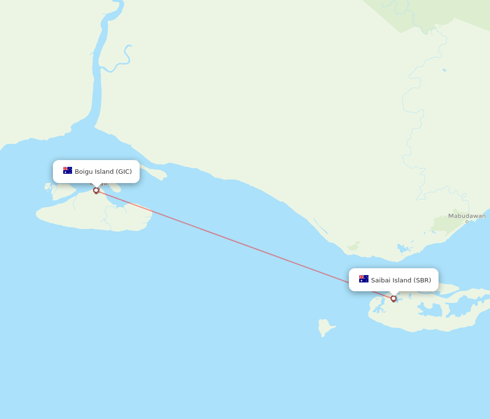 Boigu Island - Saibai Island route map and flight paths