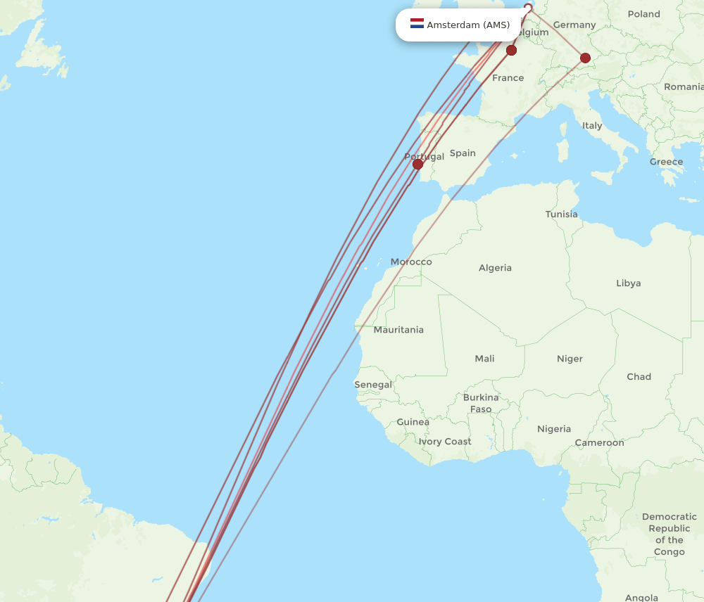 GIG-AMS flight routes