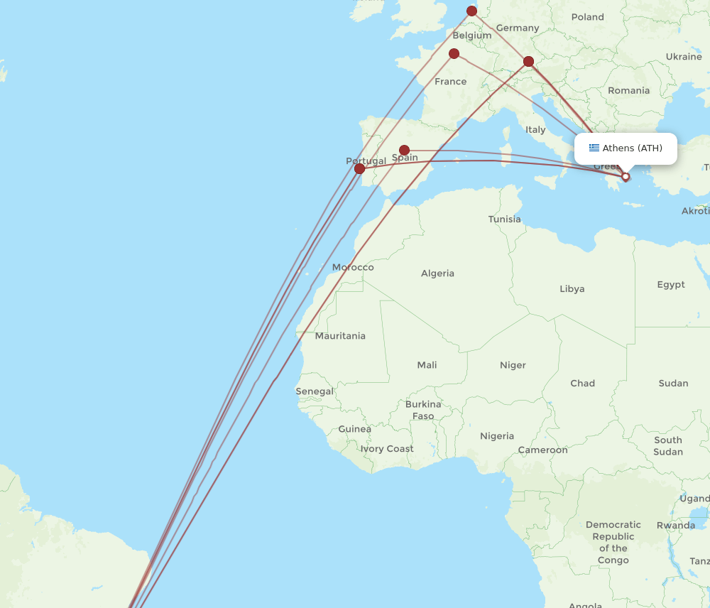 GIG to ATH flights and routes map